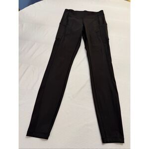Lululemon Leggings Womens 6 Speed Up Crop Running Black Side Pockets Reflective